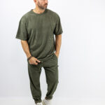 T-Shirt Λαιμόκοψη Oversized & Παντελόνι Jogger Loose Fit Κοτλέ Λαδί