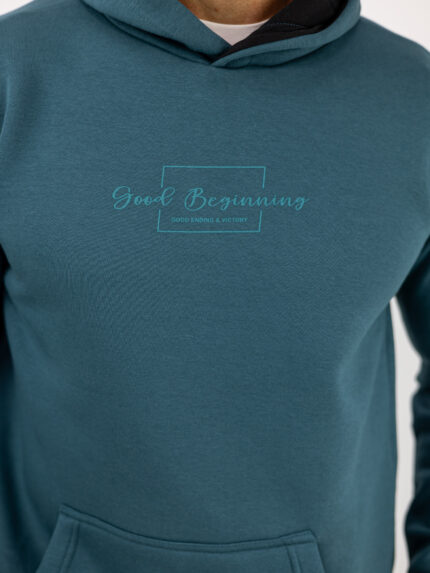 Φούτερ Regular Fit Cool Beginning & Κουκούλα Πετρόλ