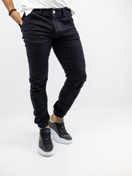 Παντελόνι Jean Slim Fit & Λάστιχο Κάτω Μαύρο