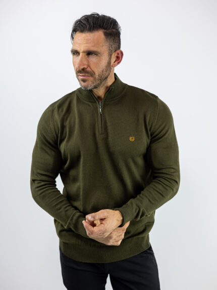 Μπλούζα Slim Fit Πλεκτή & Φερμουάρ Λαδί