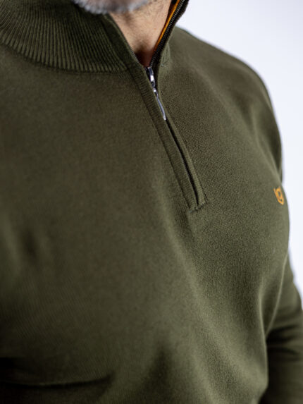 Μπλούζα Slim Fit Πλεκτή & Φερμουάρ Λαδί