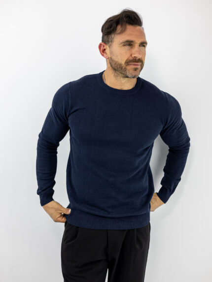 Μπλούζα Regular Fit Πλεκτή Μονόχρωμη Μπλέ