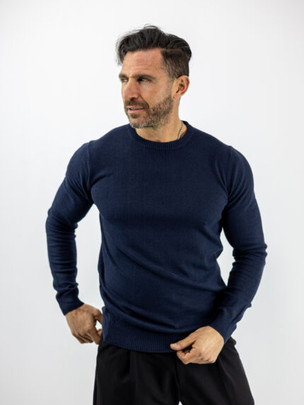 Μπλούζα Regular Fit Πλεκτή Μονόχρωμη Μπλέ