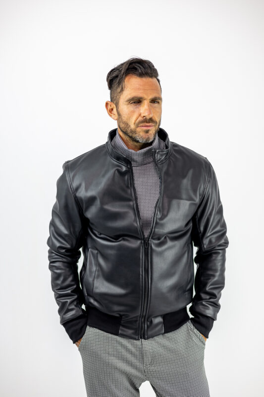 Δερματίνη Bomber Regular Fit & Λάστιχο Κάτω Μαύρο