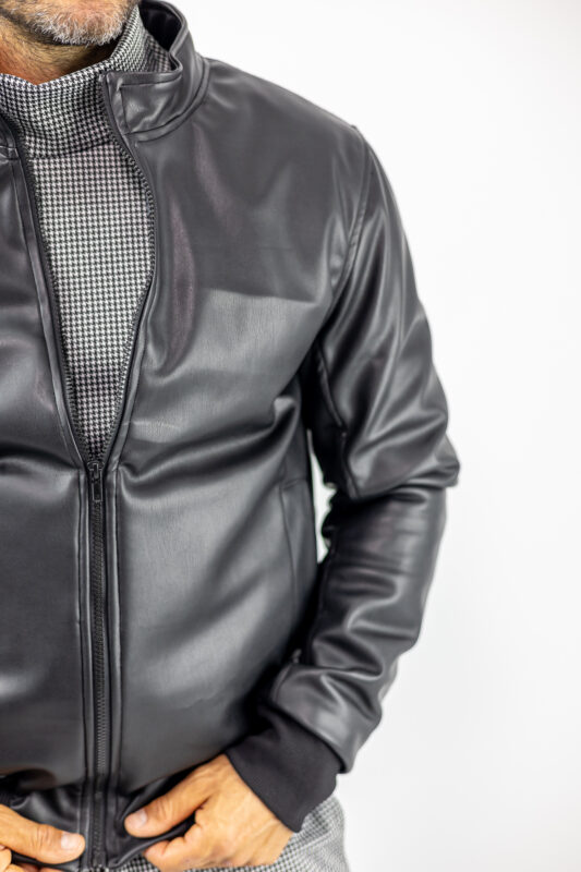 Δερματίνη Bomber Regular Fit & Λάστιχο Κάτω Μαύρο