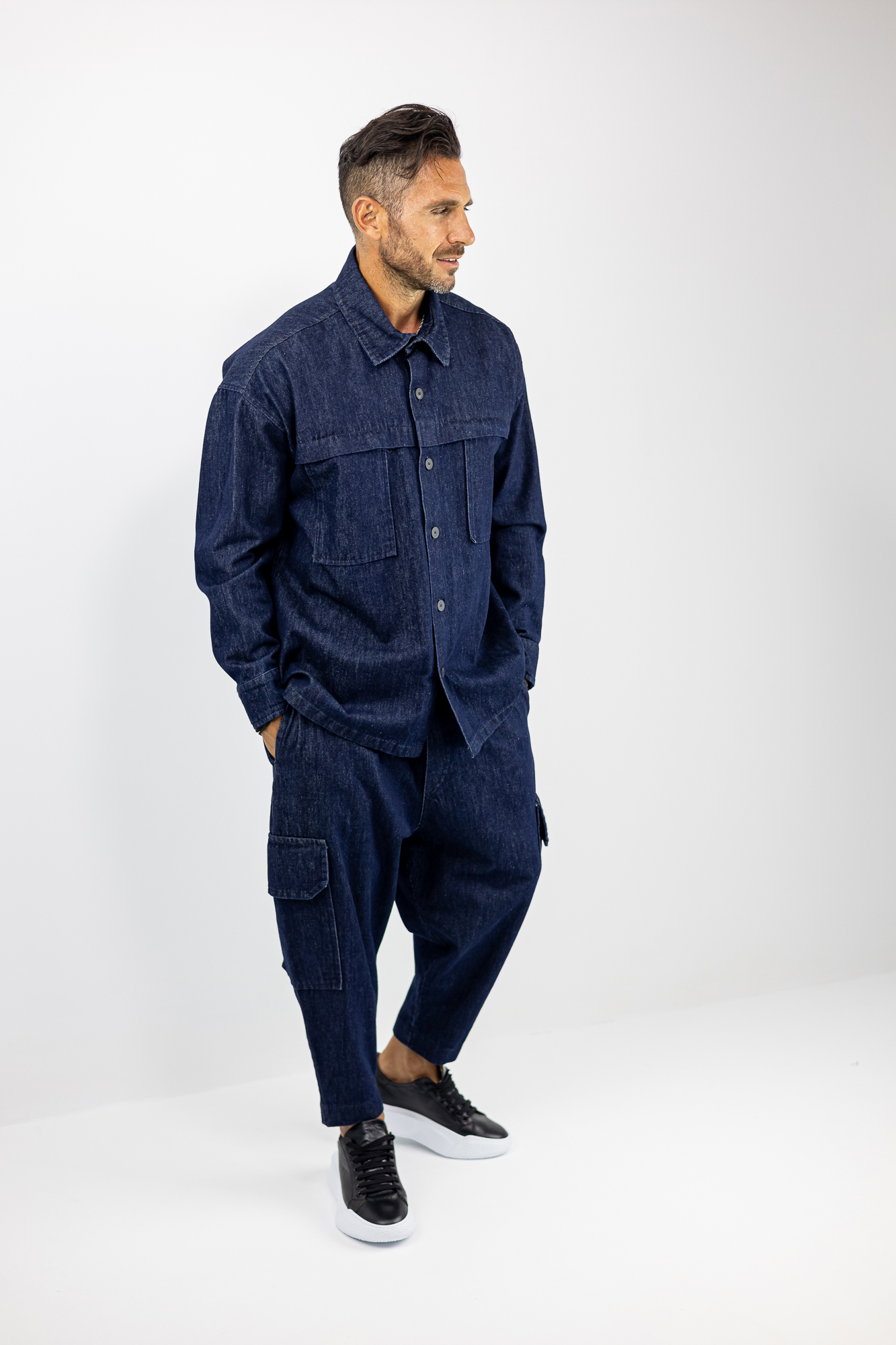 SET_JEAN_TWINBLACK_120325_MPLE_01-2.jpg Jean Cargo Balloon & Jean Πουκάμισο Oversized Μπλέ