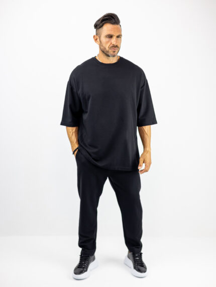 Παντελόνι Jogger Loose Fit & T-Shirt Oversized Μονόχρωμο Μαύρο