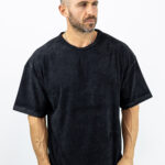 T-Shirt Κοτλέ Λαιμόκοψη Oversized Μαύρο