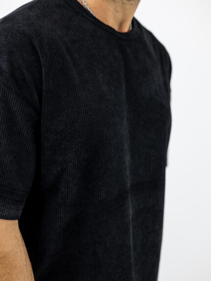 T-Shirt Κοτλέ Λαιμόκοψη Oversized Μαύρο