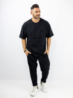 T-Shirt Κοτλέ Λαιμόκοψη Oversized Μαύρο
