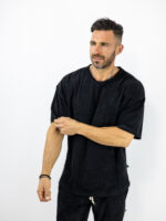 T-Shirt Κοτλέ Λαιμόκοψη Oversized Μαύρο