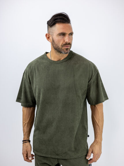 T-Shirt Κοτλέ Λαιμόκοψη Oversized Λαδί