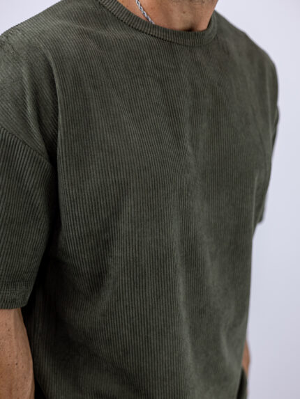 T-Shirt Κοτλέ Λαιμόκοψη Oversized Λαδί