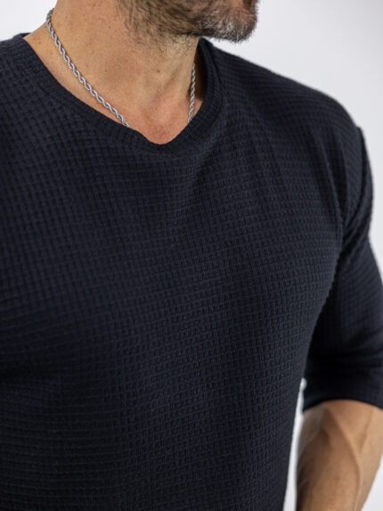 T-Shirt Πλεκτό Oversized 3/4 Μανίκι Μαύρο