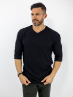 T-Shirt Πλεκτό Oversized 3/4 Μανίκι Μαύρο