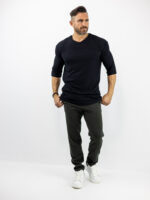 T-Shirt Πλεκτό Oversized 3/4 Μανίκι Μαύρο