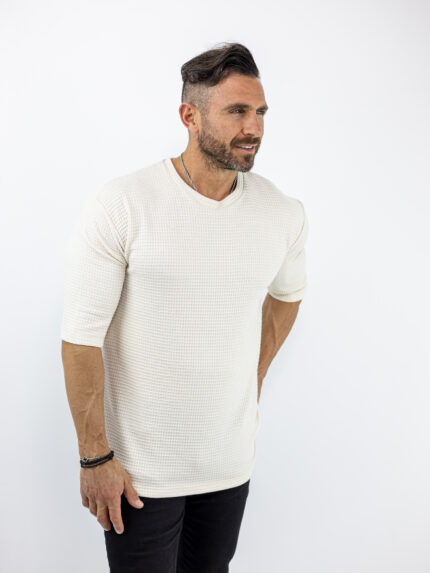 T-Shirt Πλεκτό Oversized 3/4 Μανίκι Εκρού