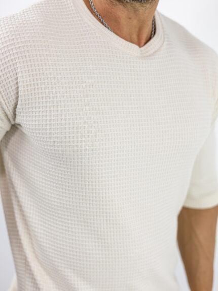 T-Shirt Πλεκτό Oversized 3/4 Μανίκι Εκρού