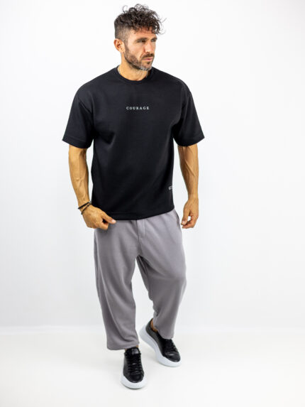 T-Shirt Oversized & Στάμπα Πίσω Μαύρο