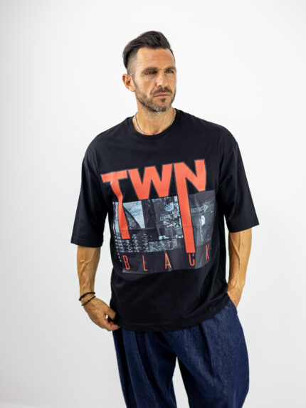 T-Shirt Oversized & Στάμπα Μαύρο