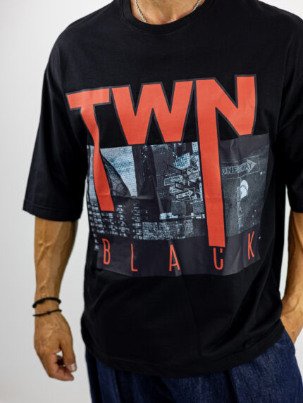 T-Shirt Oversized & Στάμπα Μαύρο