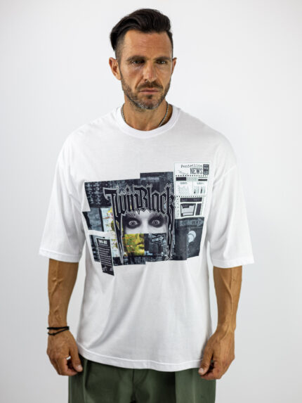 T-Shirt Oversized & Στάμπα Μπροστά Λευκό