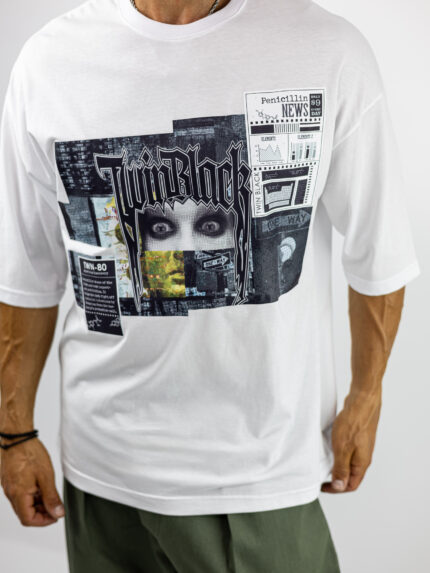 T-Shirt Oversized & Στάμπα Μπροστά Λευκό