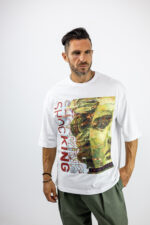 T-Shirt Oversized & Στάμπα Μπροστά Λευκό