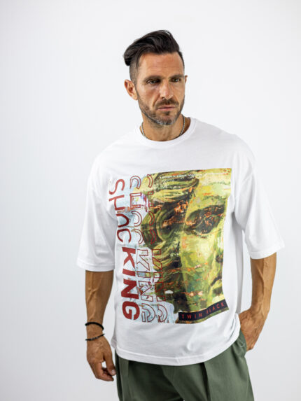 T-Shirt Oversized & Στάμπα Μπροστά Λευκό