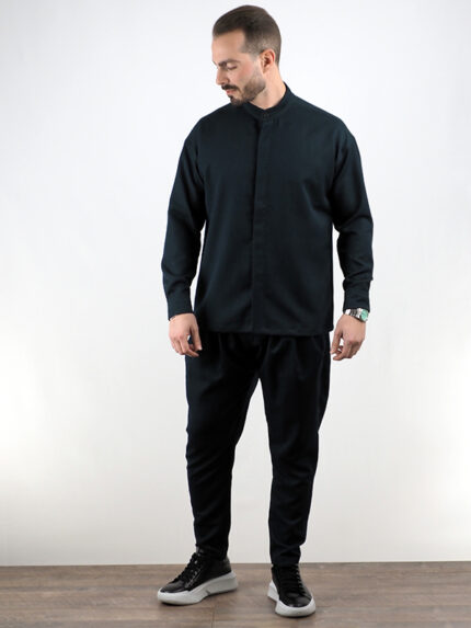 Πουκάμισο Regular Fit & Μάο Γιακά Μαύρο