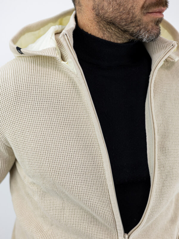 Ζακέτα Πλέκτή & Κουκούλα Regular Fit Μπέζ