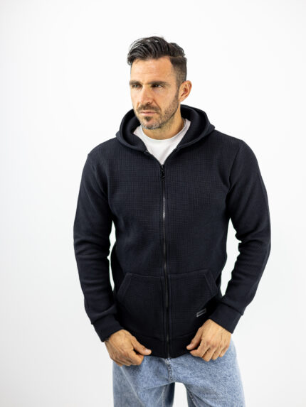 Ζακέτα Regular Fit Καλαμπόκι & Κουκούλα Μαύρη