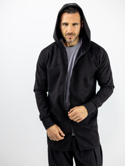 Ζακέτα Slim Fit Mακριά & Κουκούλα Μαύρη