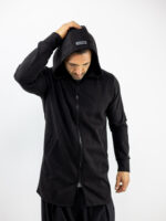 Ζακέτα Slim Fit Mακριά & Κουκούλα Μαύρη