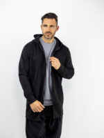 Ζακέτα Slim Fit Mακριά & Κουκούλα Μαύρη