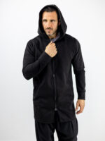 Ζακέτα Slim Fit Mακριά & Κουκούλα Μαύρη