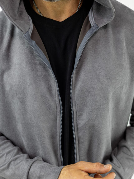 Ζακέτα Slim Fit Mακριά & Κουκούλα Γκρί