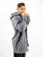 Ζακέτα Slim Fit Mακριά & Κουκούλα Γκρί