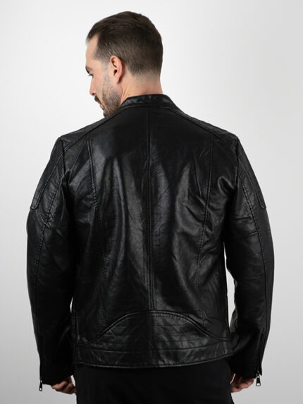 Μπουφάν Δερματίνη Slim Fit Bomber Μαύρο
