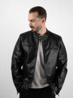 Μπουφάν Δερματίνη Slim Fit Bomber Μαύρο