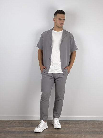 Παντελόνι Jogger Loose Fit & Πουκάμισο Κοντομάνικο Regular Fit Γκρί