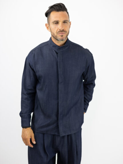 Jean Πουκάμισο Loose Fit & κρυφή πατιλέτα Μπλέ