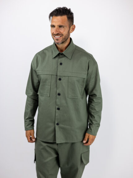 Πουκάμισο Oversized Μονόχρωμο Λαδί