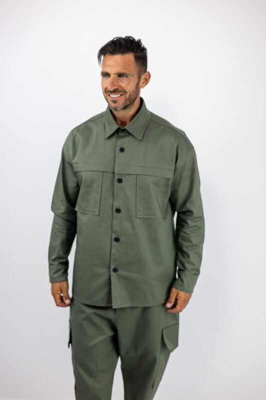 Πουκάμισο Oversized Μονόχρωμο Λαδί