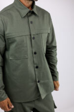 Πουκάμισο Oversized Μονόχρωμο Λαδί