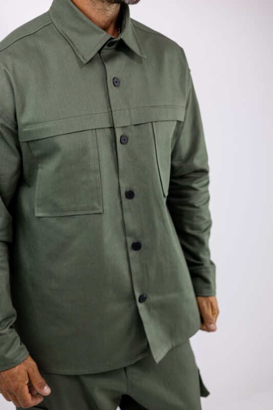 Πουκάμισο Oversized Μονόχρωμο Λαδί