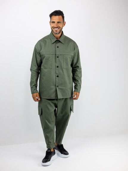 Παντελόνι Cargo Balloon & Πουκάμισο Oversized Λαδί