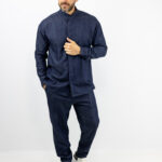 Παντελόνι Jean Jogger & Πουκάμισο Loose Fit Μονόχρωμο Μπλέ