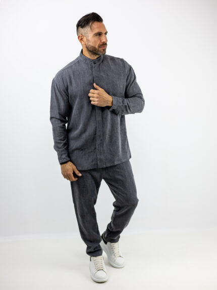 Παντελόνι Jean Jogger & Πουκάμισο Loose Fit Μονόχρωμο Γκρί