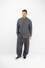 Παντελόνι Jogger Baggy & Πουκάμισο Μαο με Κρυφή Πατιλέτα Γκρί